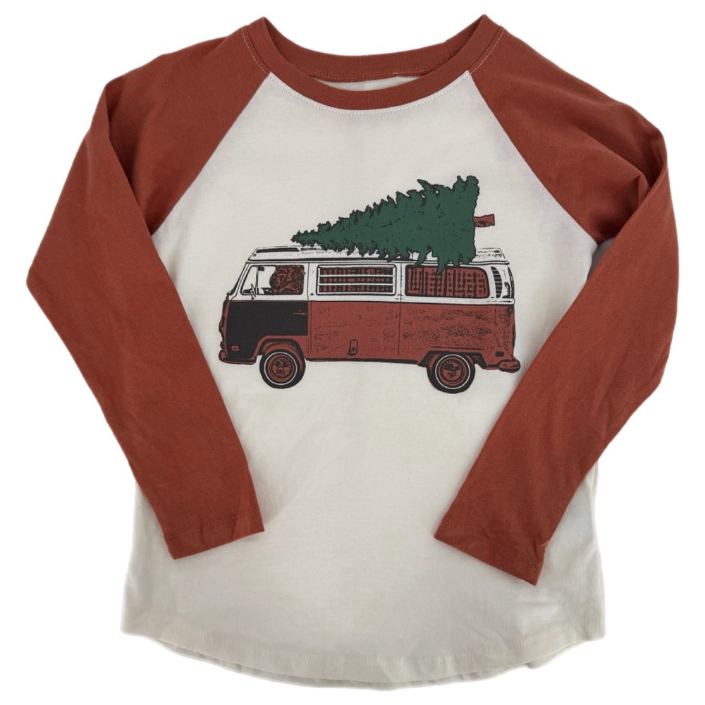 Tiny Whales Christmas Mobile Long Sleeve Raglan T-Shirt Size 7 White Rust